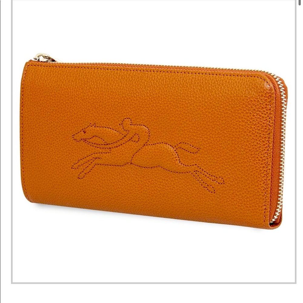 Longchamp Le Foulonne Zip Around Wallet in Cognac